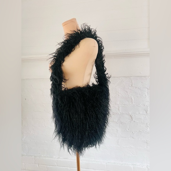 Dolls Kill Widow Faux Fur Bag Black Long Hair Furry Vegan Mongolian Lamb NWOT - Picture 2 of 13